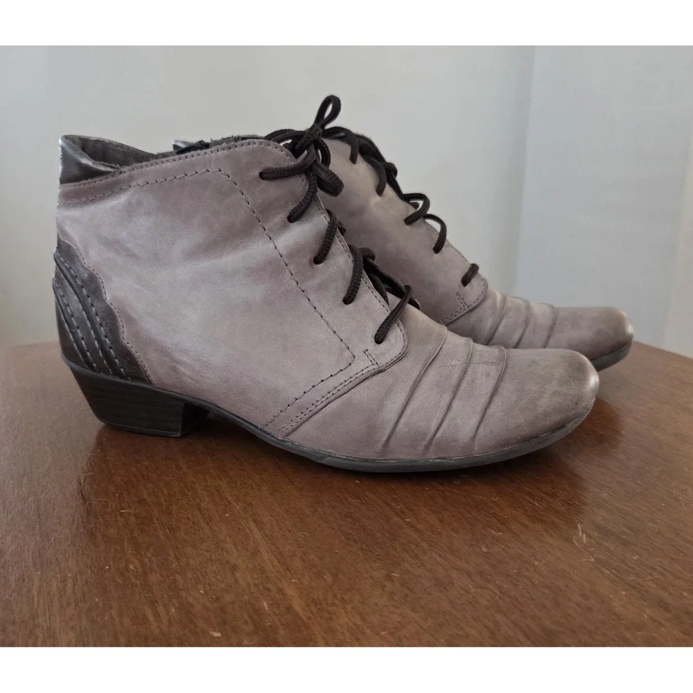 Remonte‎ Ankle Boots Women's 37 Scalloped Lace Up Side Zip Mocha Gray